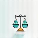 Modern icon representing AI ethics and governance, with a balance scale and shield symbol, in Urbigandora brand colors.